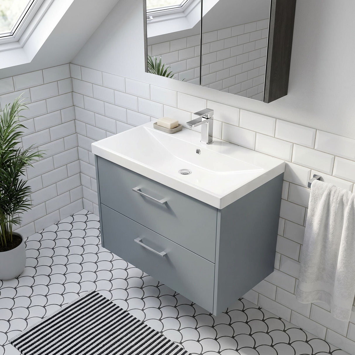 [BFPF2326D] Winshill Contemporary 2 Drawer Wall Hung Vanity Unit with Thin Edge Basin - Choice of Size and Colour