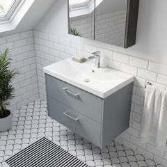 [BFPF2326D] Winshill Contemporary 2 Drawer Wall Hung Vanity Unit with Thin Edge Basin - Choice of Size and Colour
