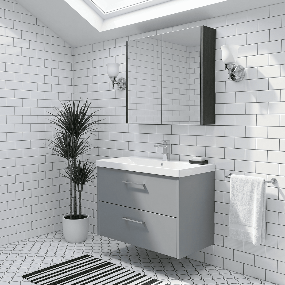 [BFPF2326D] Winshill Contemporary 2 Drawer Wall Hung Vanity Unit with Thin Edge Basin - Choice of Size and Colour