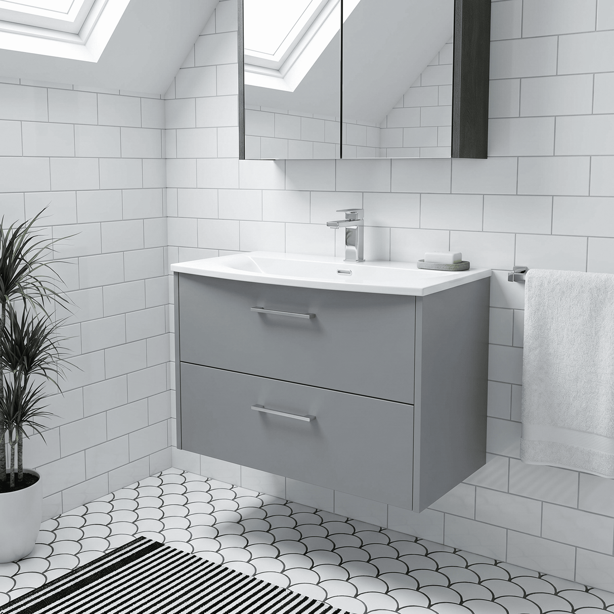 [BFPF2326G] Winshill Contemporary 2 Drawer Wall Hung Vanity Unit with Curved Basin, Choice of Colour