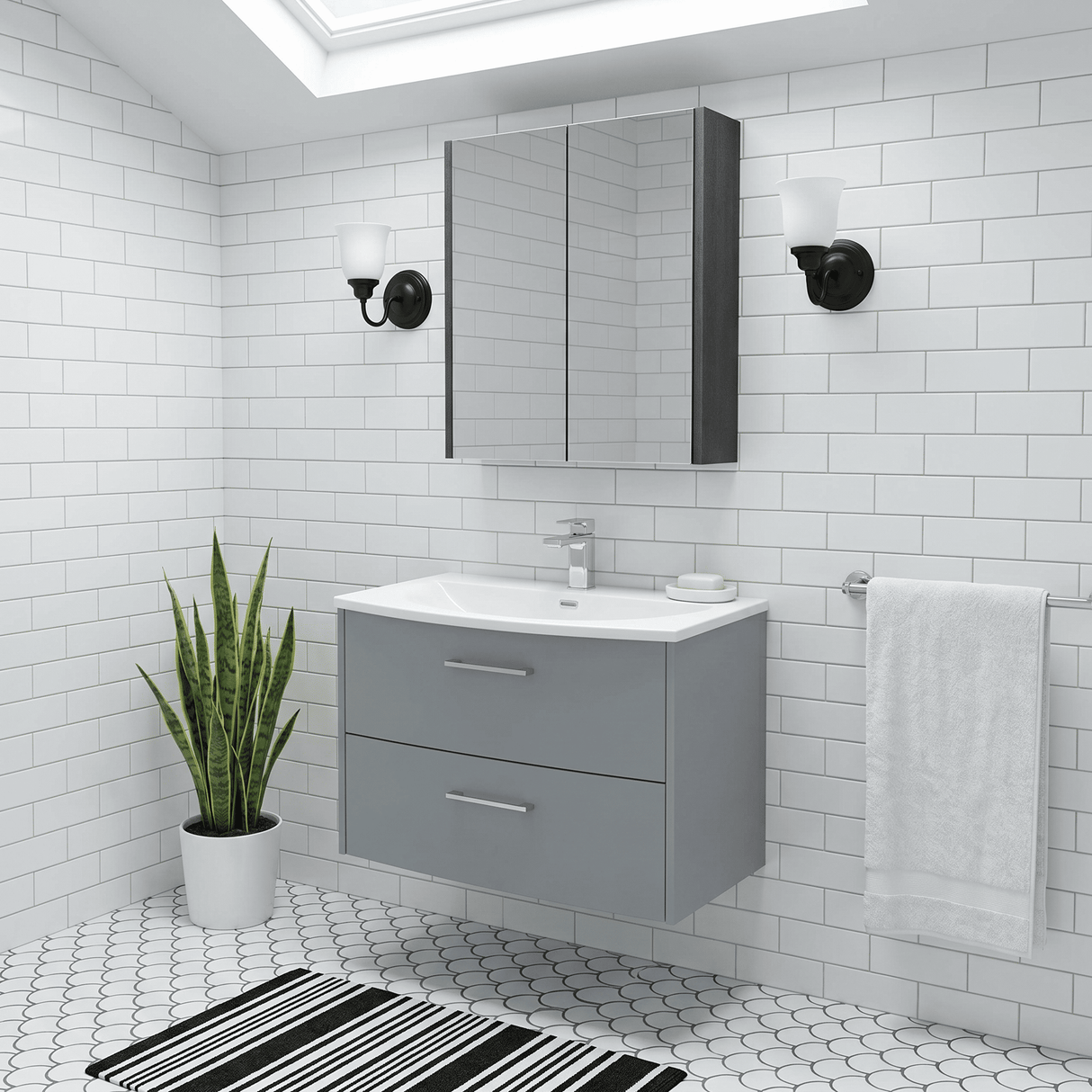 [BFPF2326G] Winshill Contemporary 2 Drawer Wall Hung Vanity Unit with Curved Basin, Choice of Colour