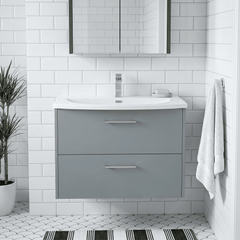 [BFPF2326G] Winshill Contemporary 2 Drawer Wall Hung Vanity Unit with Curved Basin, Choice of Colour - Silo