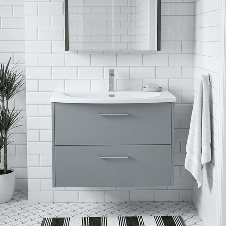 [BFPF2326G] Winshill Contemporary 2 Drawer Wall Hung Vanity Unit with Curved Basin, Choice of Colour - Silo