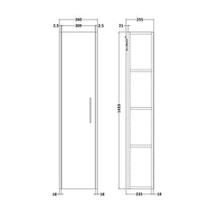 [BFPF2361] Winshill Wall Hung 1 Door Tall Cabinet, 350mm, Choice of Colour - Technical Drawing