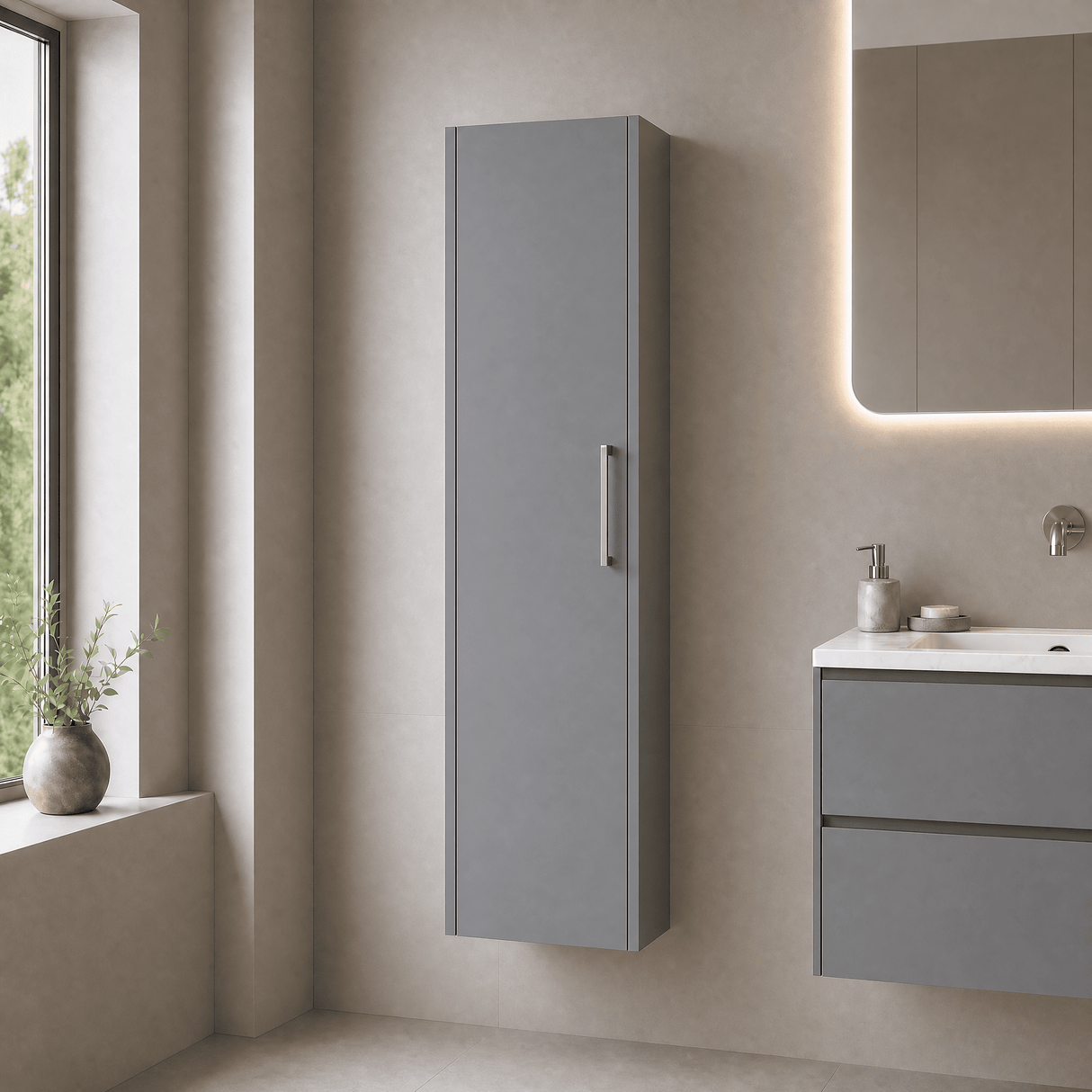 [BFPF2361] Winshill Wall Hung 1 Door Tall Cabinet, 350mm, Choice of Colour
