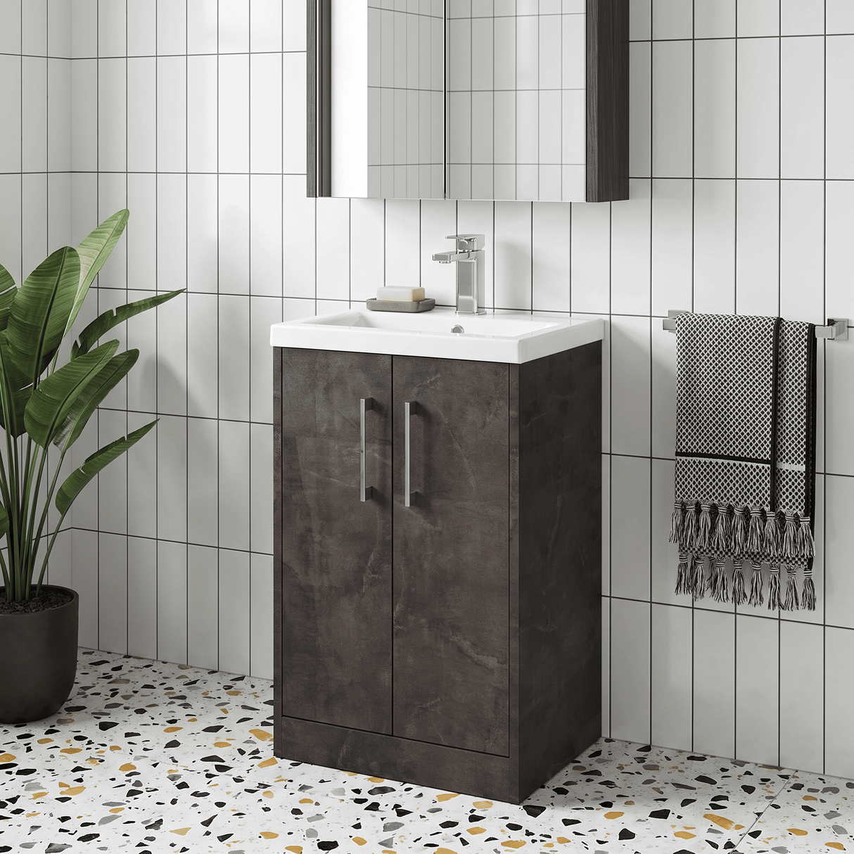 [BFPF2601A] Winshill Contemporary 2 Door Floor Standing Vanity Basin Unit with Mid-Edge Basin, Choice of Size and Colour