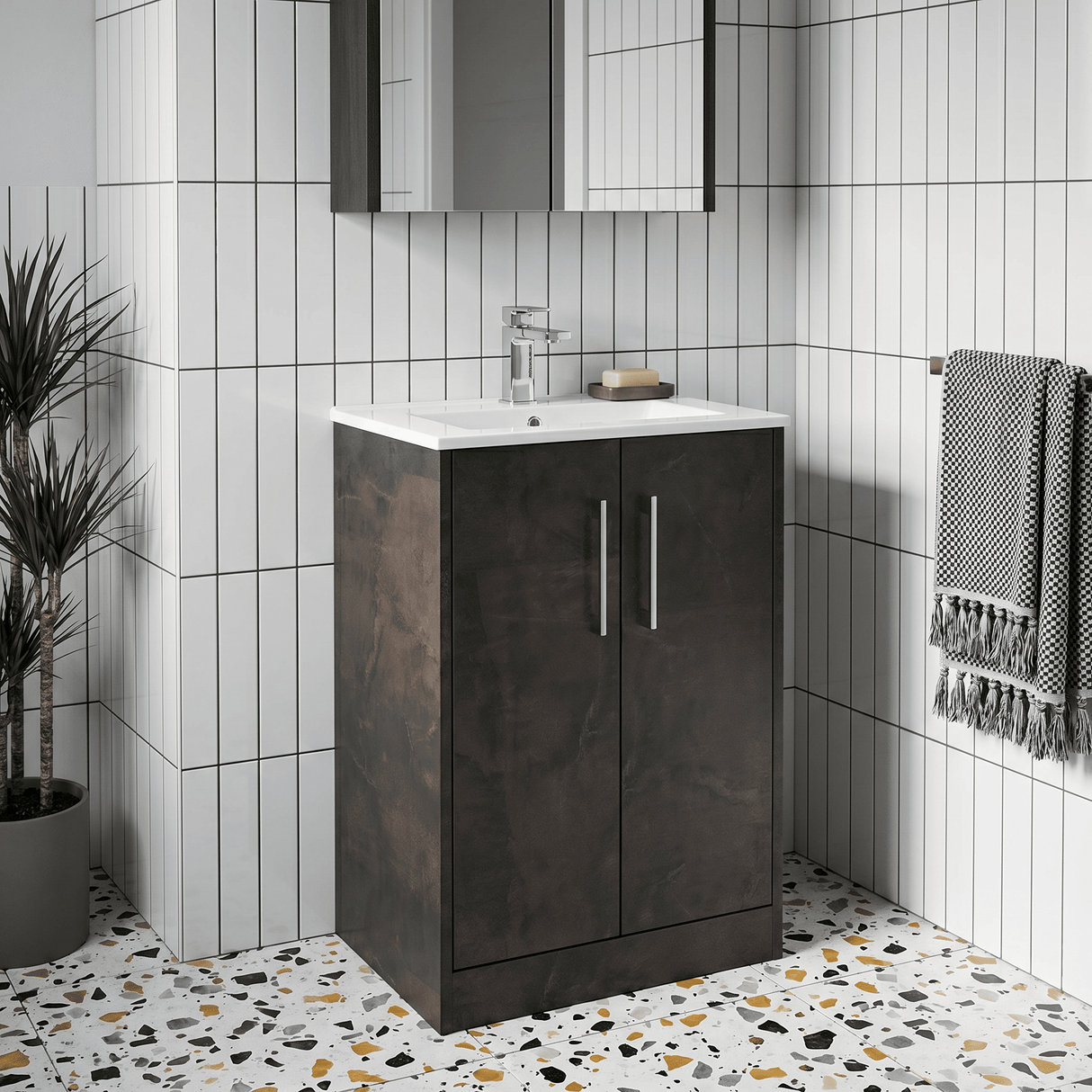 [BFPF2601B] Winshill Contemporary 2 Door Floor Standing Vanity Unit with Minimalist Basin - Choice of Size and Colour