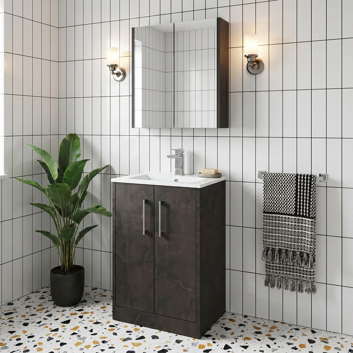 [BFPF2601B] Winshill Contemporary 2 Door Floor Standing Vanity Unit with Minimalist Basin - Choice of Size and Colour