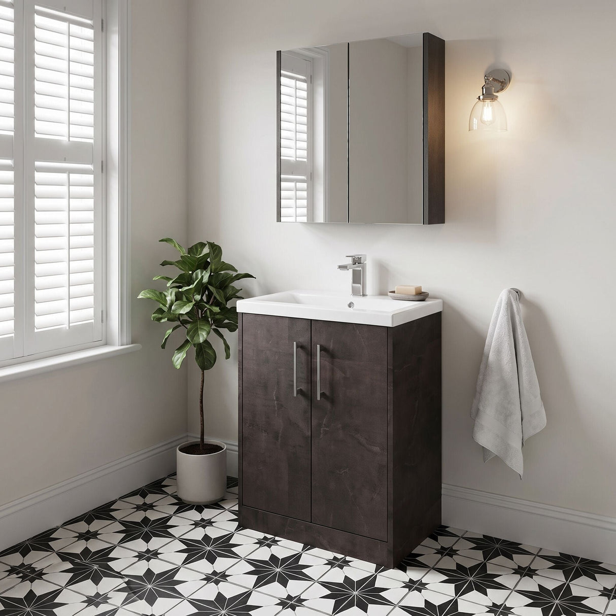 [BFPF2603A] Winshill Contemporary 2 Door Floor Standing Vanity Basin Unit with Mid-Edge Basin, Choice of Size and Colour