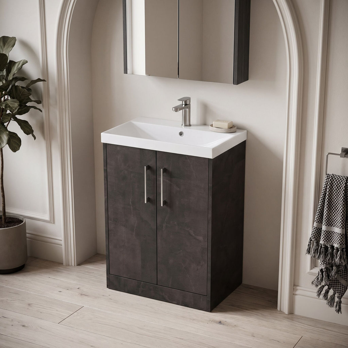 [BFPF2603D] Winshill Contemporary 2 Door Floor Standing Vanity Unit with Thin Edge Basin - Choice of Size and Colour