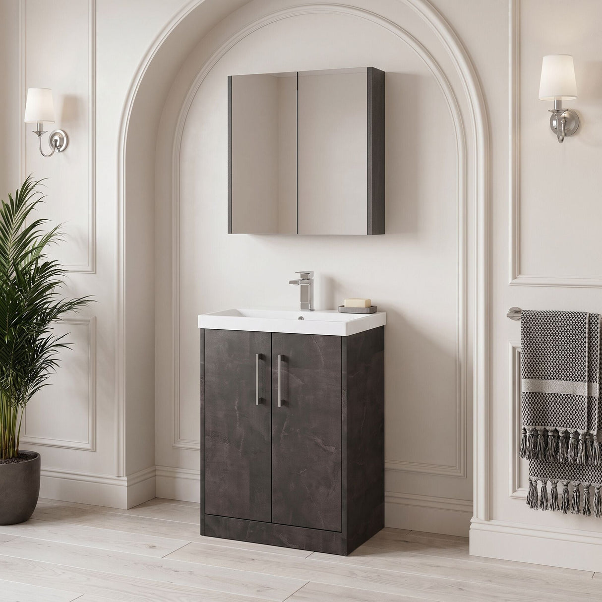 [BFPF2603D] Winshill Contemporary 2 Door Floor Standing Vanity Unit with Thin Edge Basin - Choice of Size and Colour