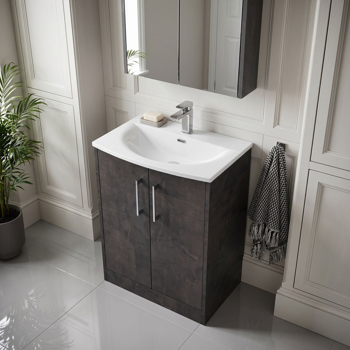 [BFPF2603G] Winshill Contemporary 2 Door Floor Standing Vanity Unit with Curved Basin - Choice of Size and Colour