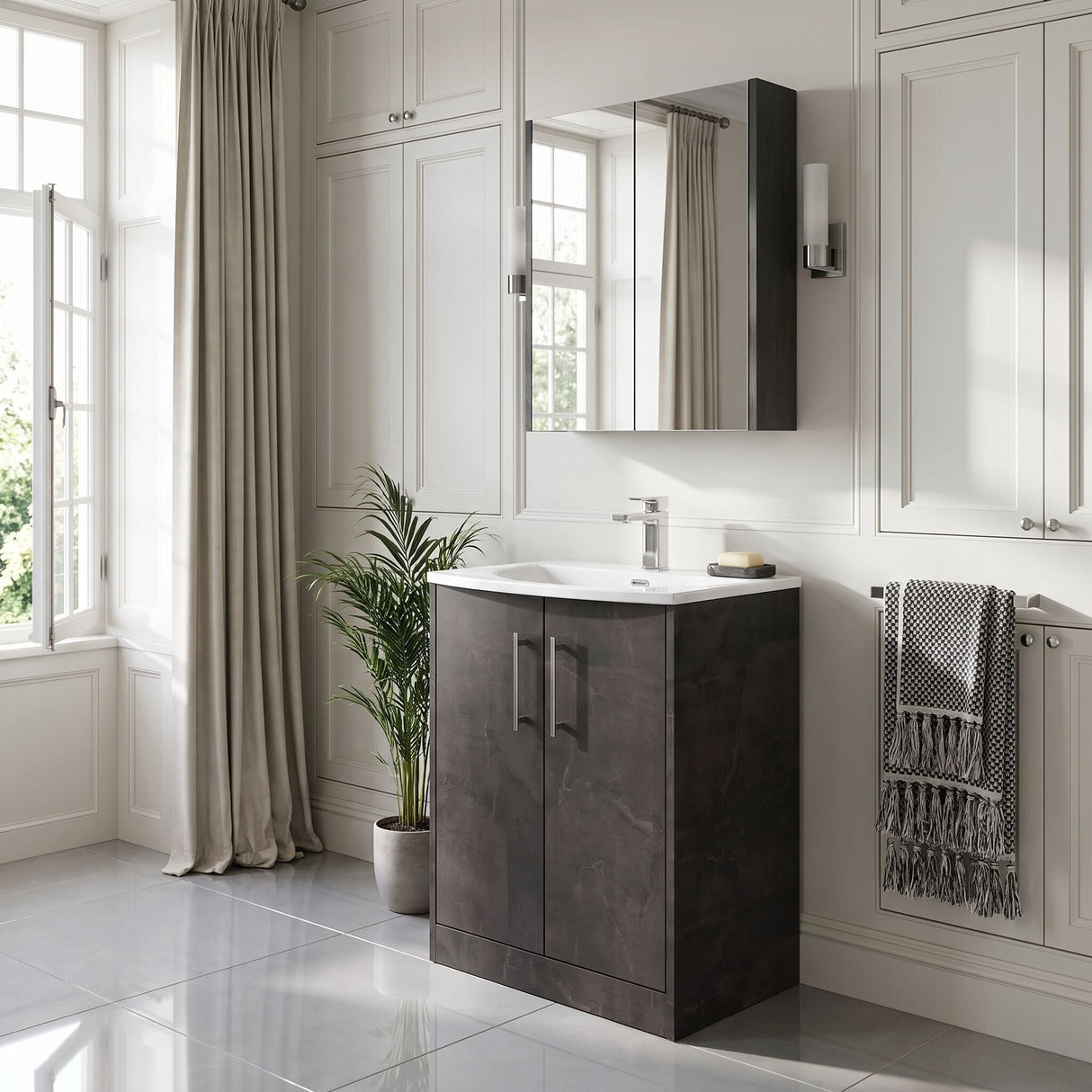 [BFPF2603G] Winshill Contemporary 2 Door Floor Standing Vanity Unit with Curved Basin - Choice of Size and Colour