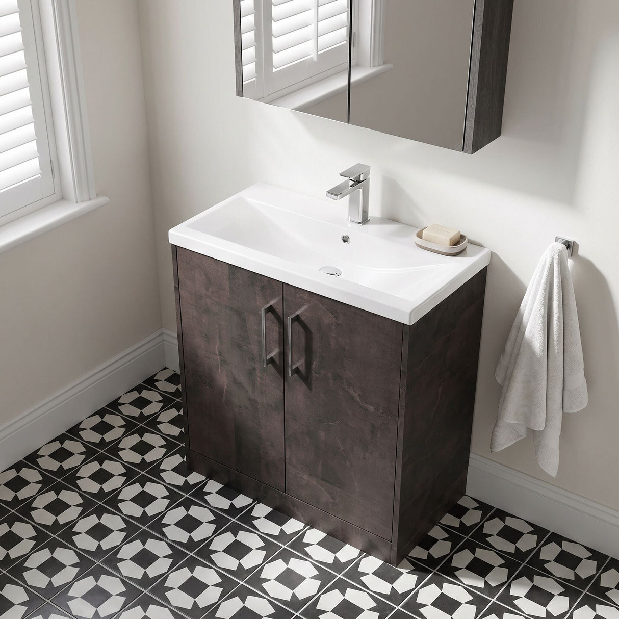[BFPF2605A] Winshill Contemporary 2 Door Floor Standing Vanity Basin Unit with Mid-Edge Basin, Choice of Size and Colour