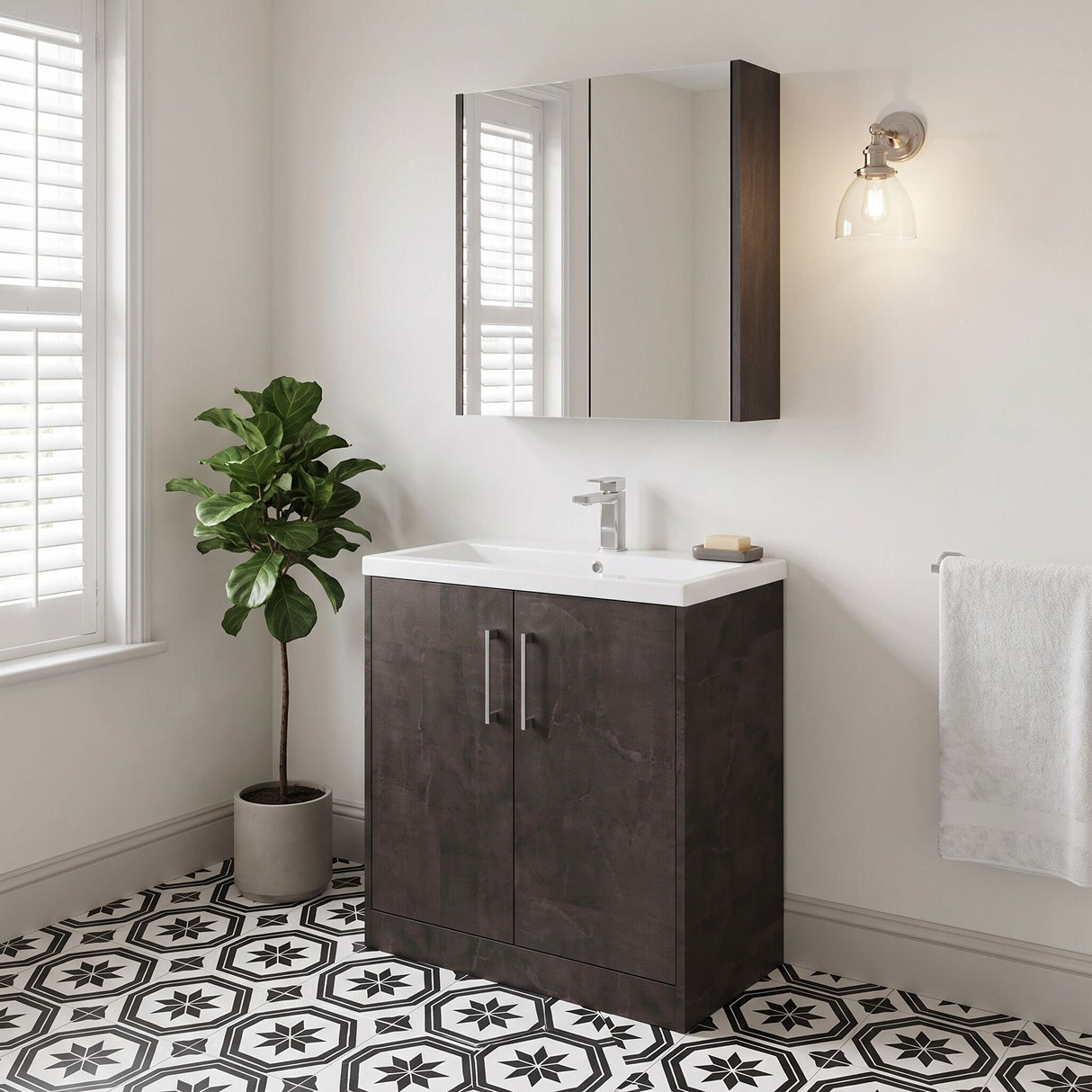 [BFPF2605A] Winshill Contemporary 2 Door Floor Standing Vanity Basin Unit with Mid-Edge Basin, Choice of Size and Colour