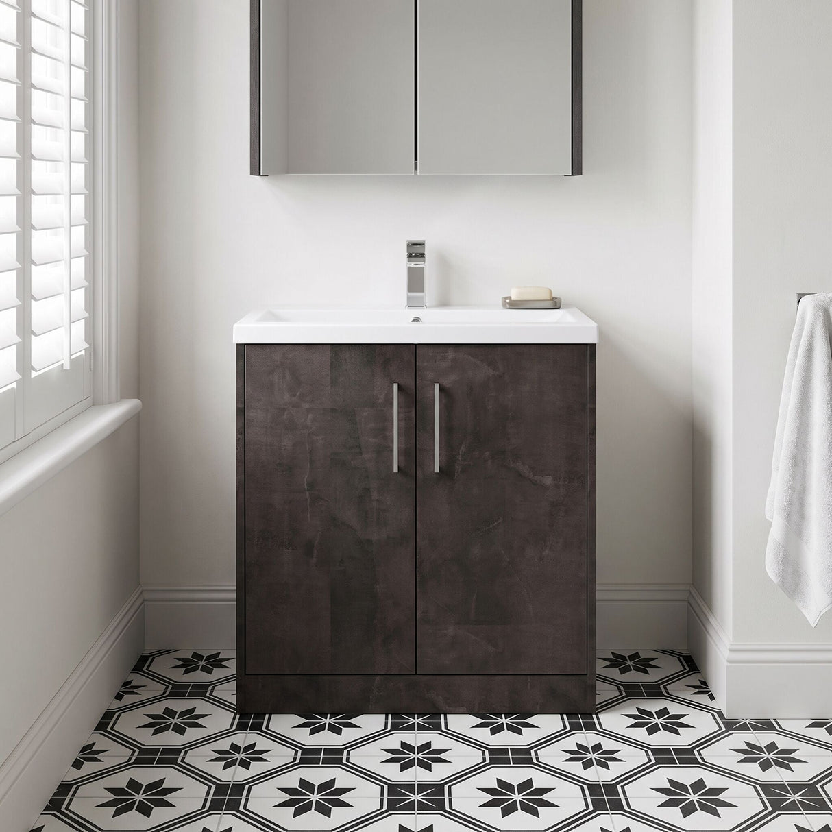 [BFPF2605A] Winshill Contemporary 2 Door Floor Standing Vanity Basin Unit with Mid-Edge Basin, Choice of Size and Colour - Silo