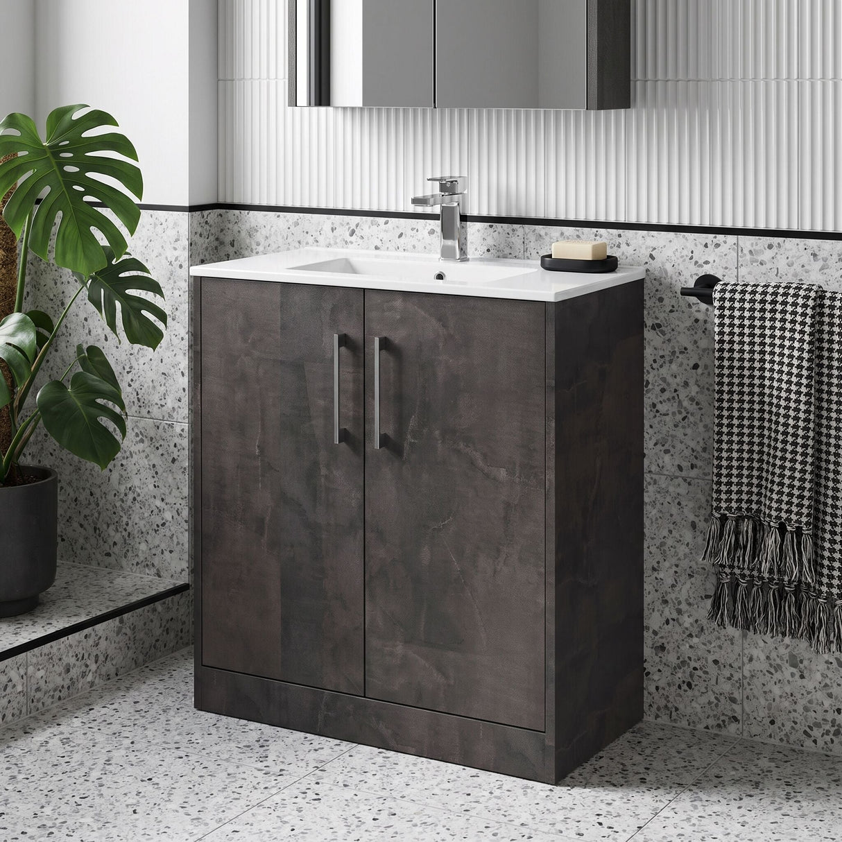 [BFPF2605B] Winshill Contemporary 2 Door Floor Standing Vanity Unit with Minimalist Basin - Choice of Size and Colour