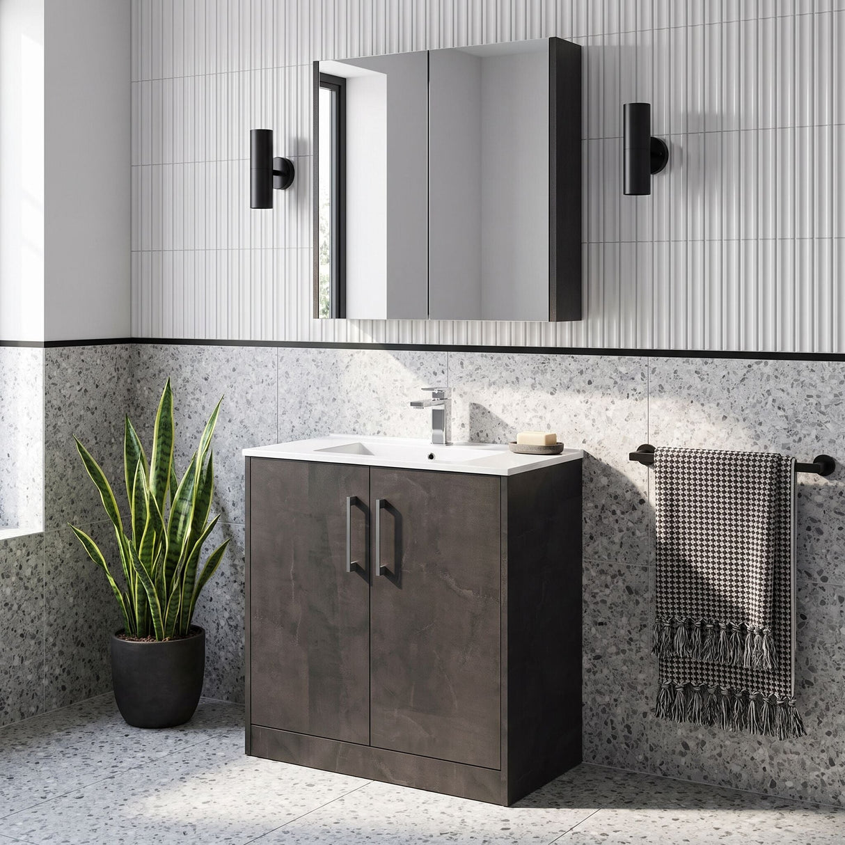 [BFPF2605B] Winshill Contemporary 2 Door Floor Standing Vanity Unit with Minimalist Basin - Choice of Size and Colour