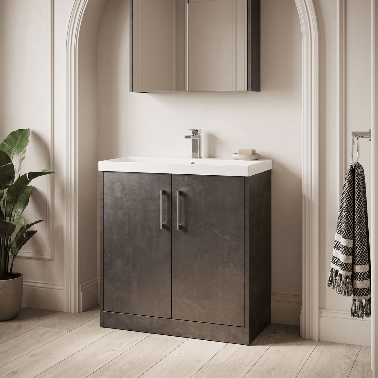 [BFPF2605D] Winshill Contemporary 2 Door Floor Standing Vanity Unit with Thin Edge Basin - Choice of Size and Colour