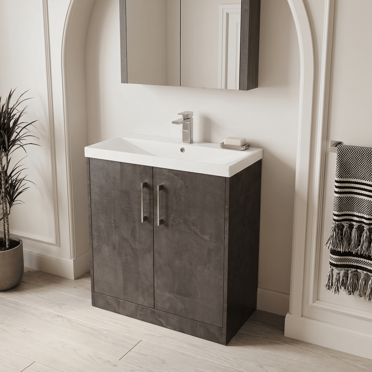 [BFPF2605D] Winshill Contemporary 2 Door Floor Standing Vanity Unit with Thin Edge Basin - Choice of Size and Colour