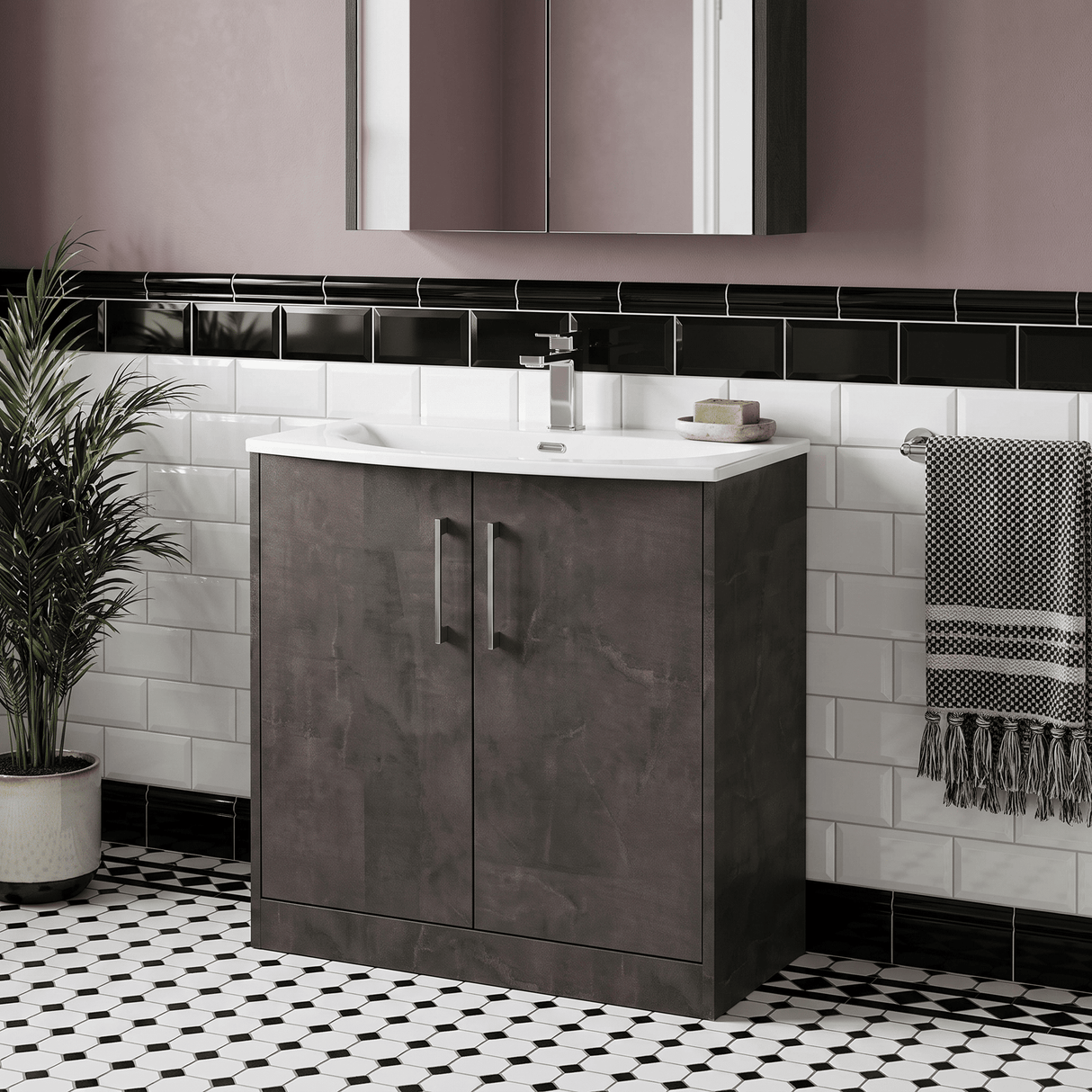 [BFPF2605G] Winshill Contemporary 2 Door Floor Standing Vanity Unit with Curved Basin - Choice of Size and Colour