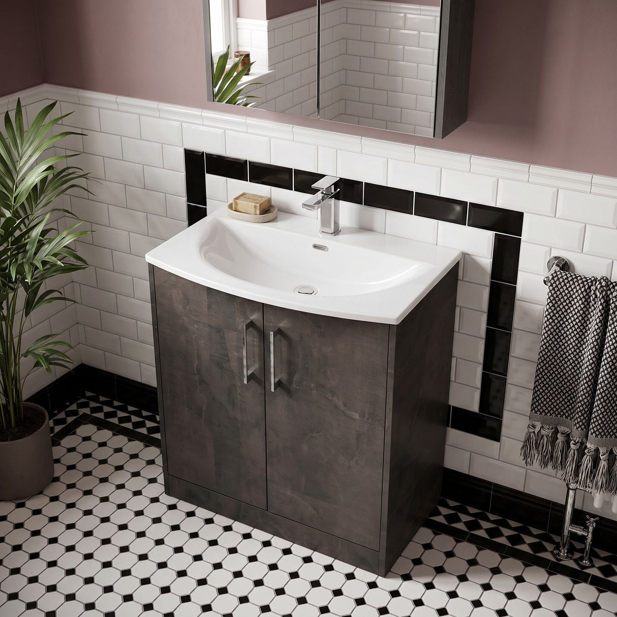 [BFPF2605G] Winshill Contemporary 2 Door Floor Standing Vanity Unit with Curved Basin - Choice of Size and Colour