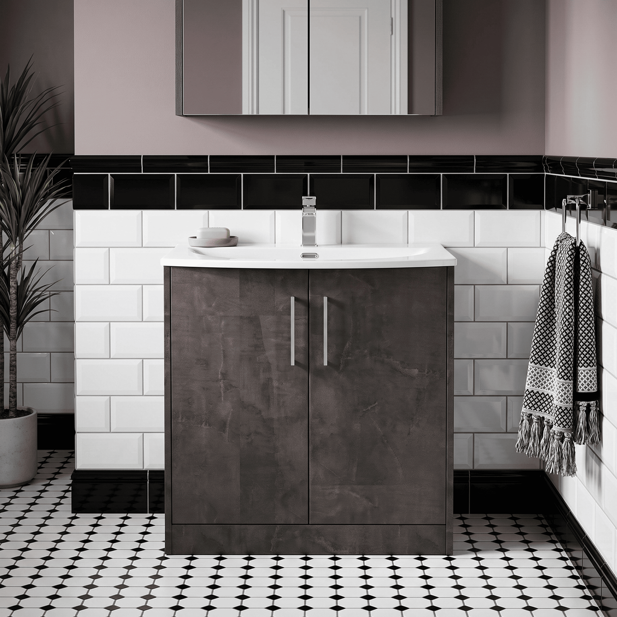 [BFPF2605G] Winshill Contemporary 2 Door Floor Standing Vanity Unit with Curved Basin - Choice of Size and Colour - Silo