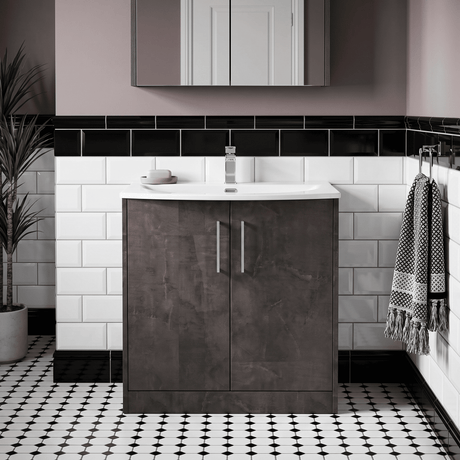 [BFPF2605G] Winshill Contemporary 2 Door Floor Standing Vanity Unit with Curved Basin - Choice of Size and Colour - Silo