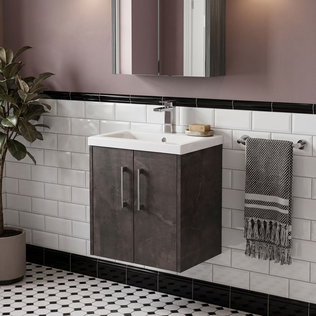 [BFPF2621A] Winshill Contemporary 2 Door Wall Hung Vanity Unit with Mid-Edge Basin - Choice of Size and Colour