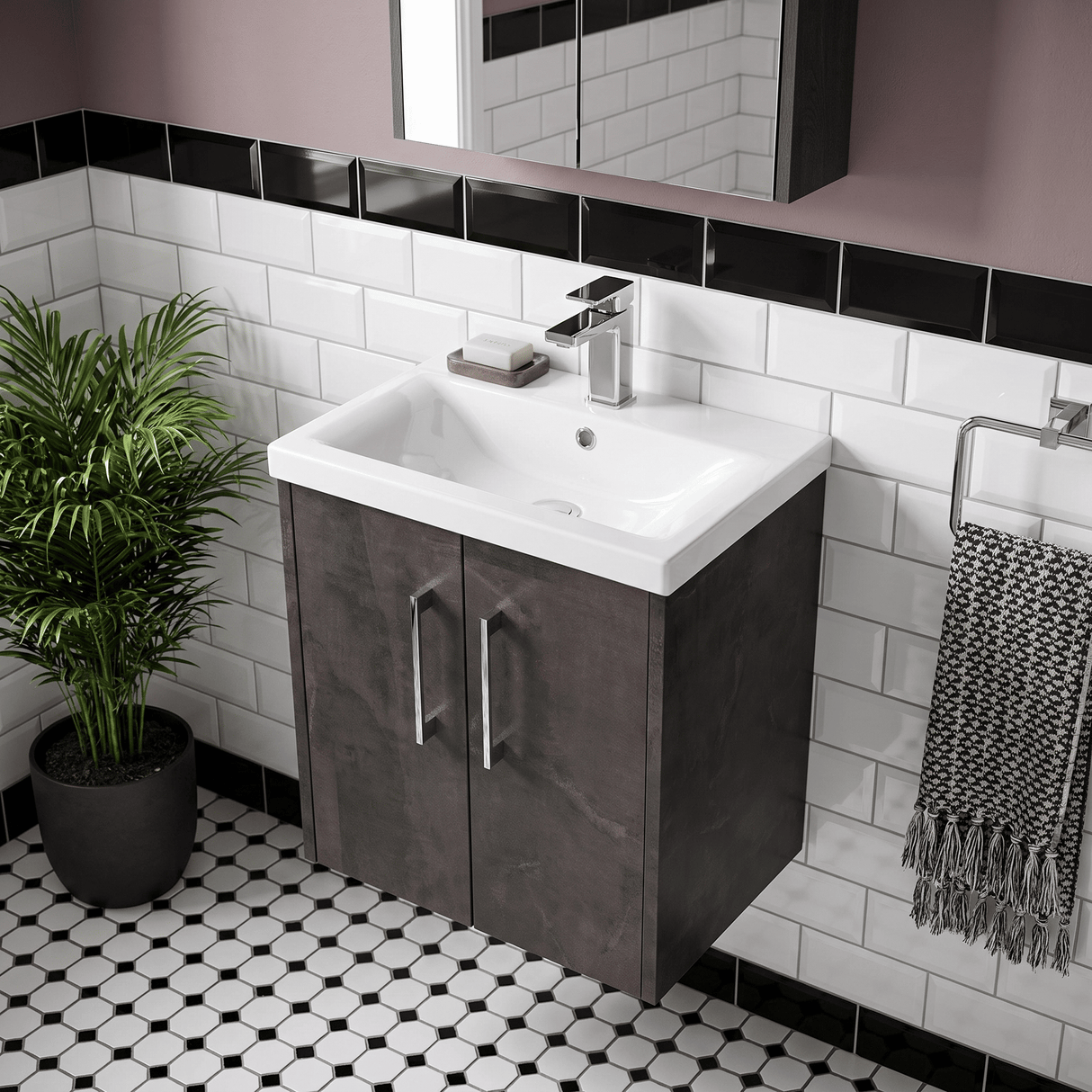 [BFPF2621A] Winshill Contemporary 2 Door Wall Hung Vanity Unit with Mid-Edge Basin - Choice of Size and Colour