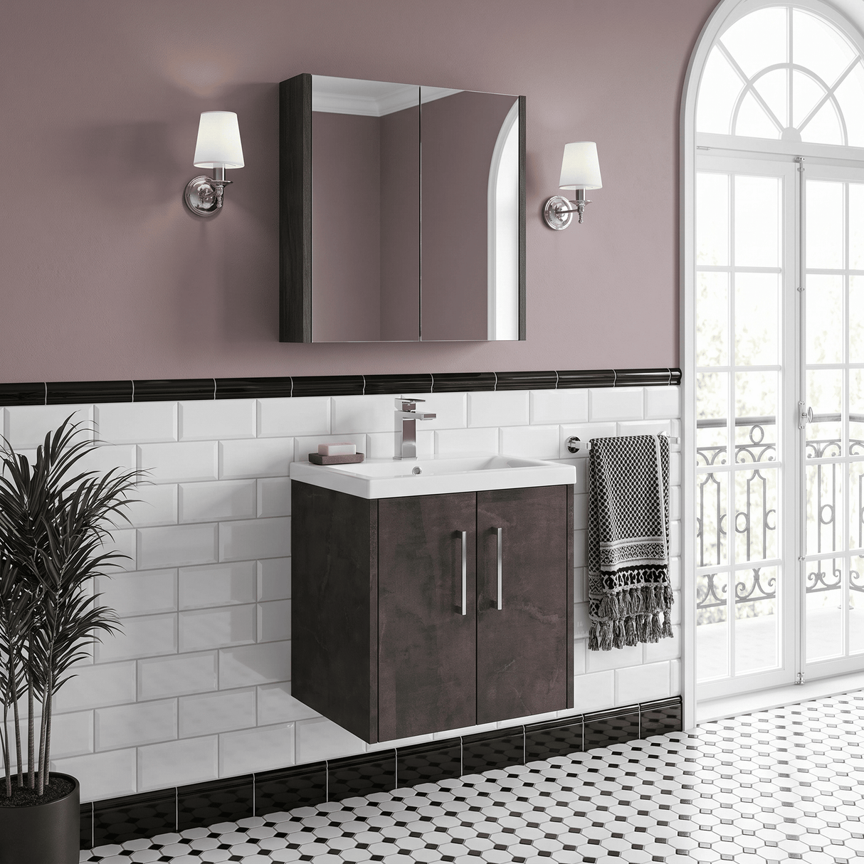 [BFPF2621A] Winshill Contemporary 2 Door Wall Hung Vanity Unit with Mid-Edge Basin - Choice of Size and Colour