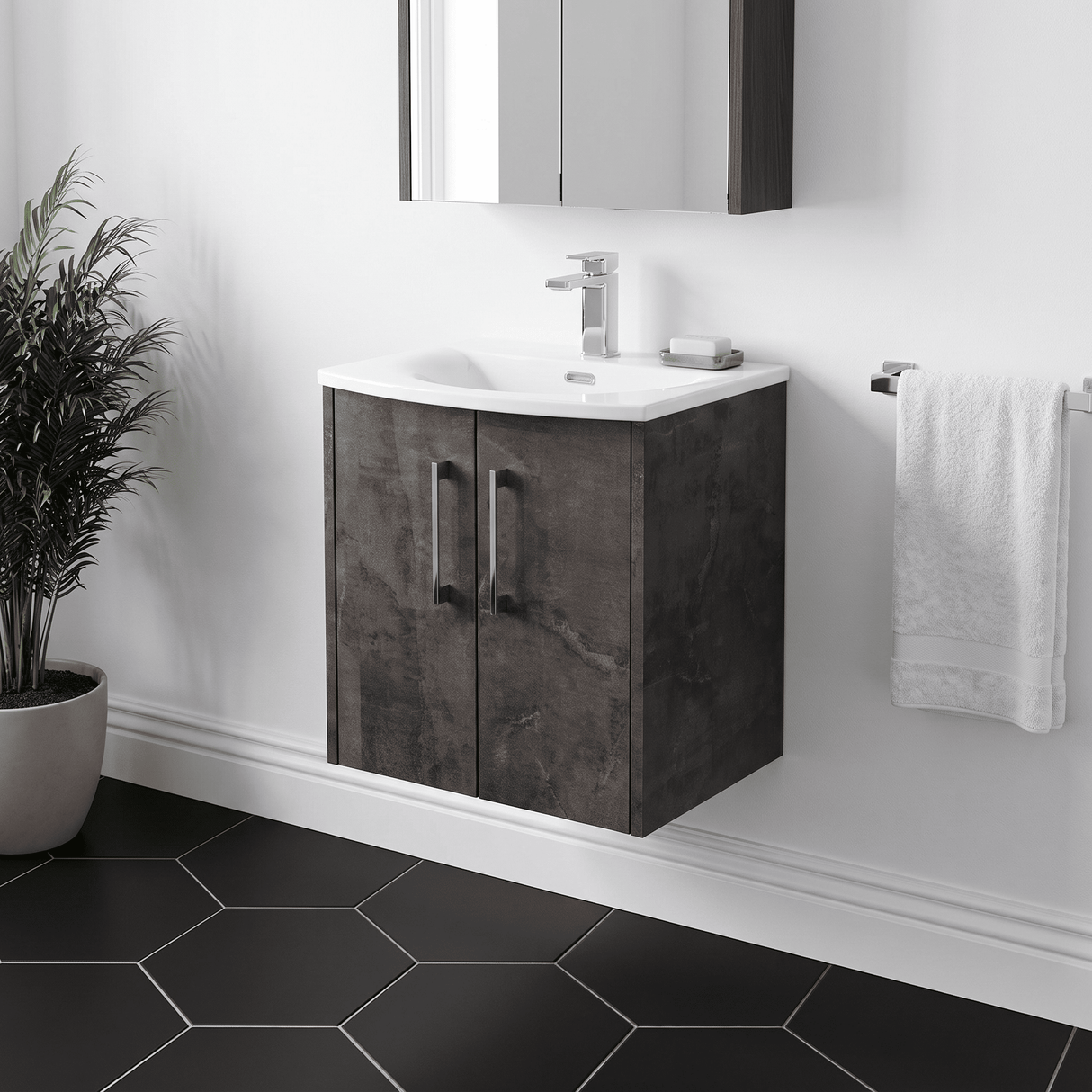 [BFPF2621G] Winshill Contemporary 2 Door Wall Hung Vanity Unit with Curved Basin - Choice of Size and Colour