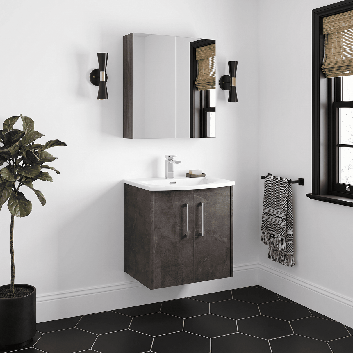 [BFPF2621G] Winshill Contemporary 2 Door Wall Hung Vanity Unit with Curved Basin - Choice of Size and Colour