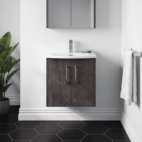 [BFPF2621G] Winshill Contemporary 2 Door Wall Hung Vanity Unit with Curved Basin - Choice of Size and Colour - Silo