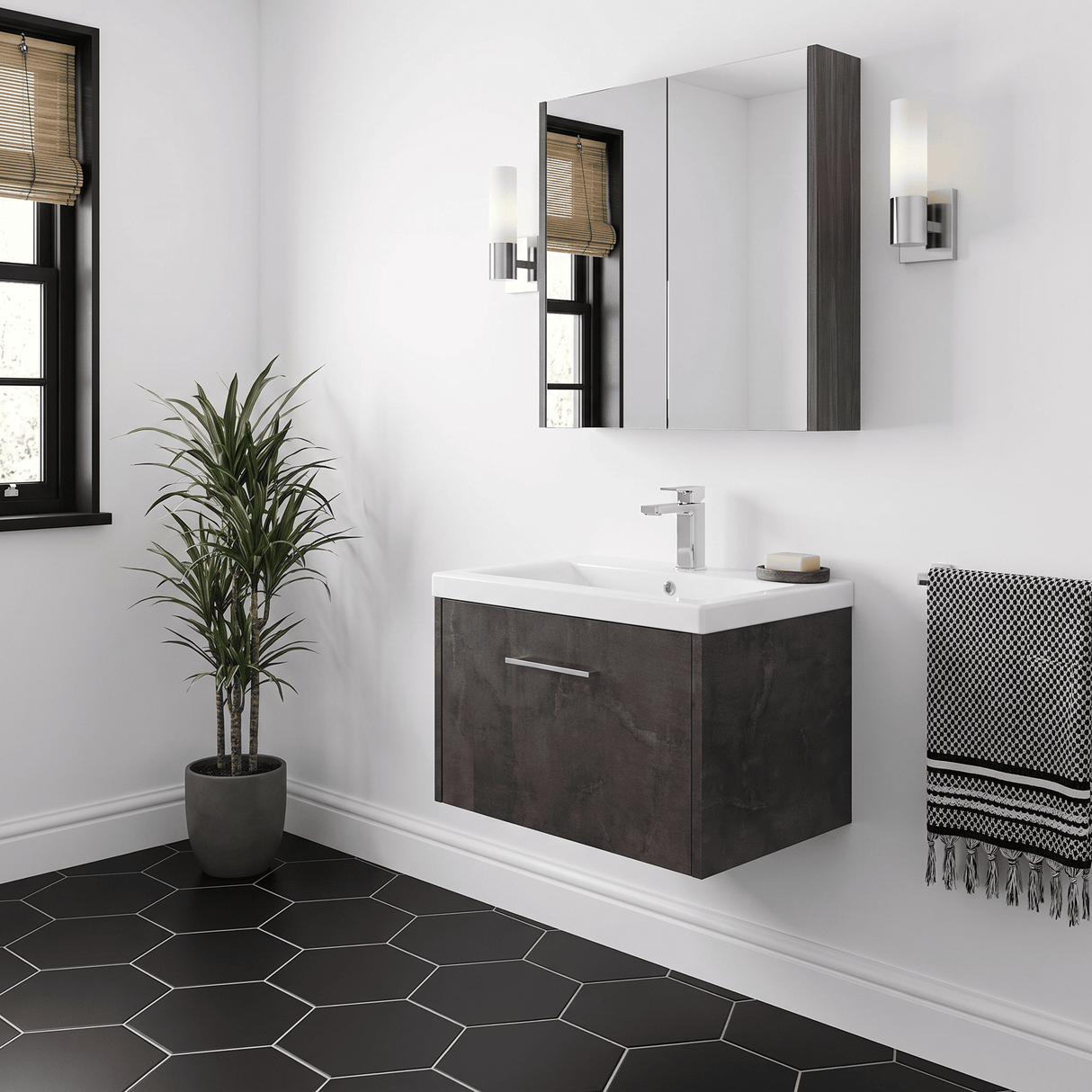 [BFPF2622A] Winshill Contemporary 1 Drawer Wall Hung Vanity Unit with Mid-Edge Basin - Choice of Size and Colour