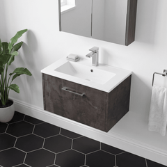 [BFPF2622B] Winshill Wall Hung 1 Drawer Vanity Unit with 1 Tap Hole Minimalist Basin, Choice of Size and Colour