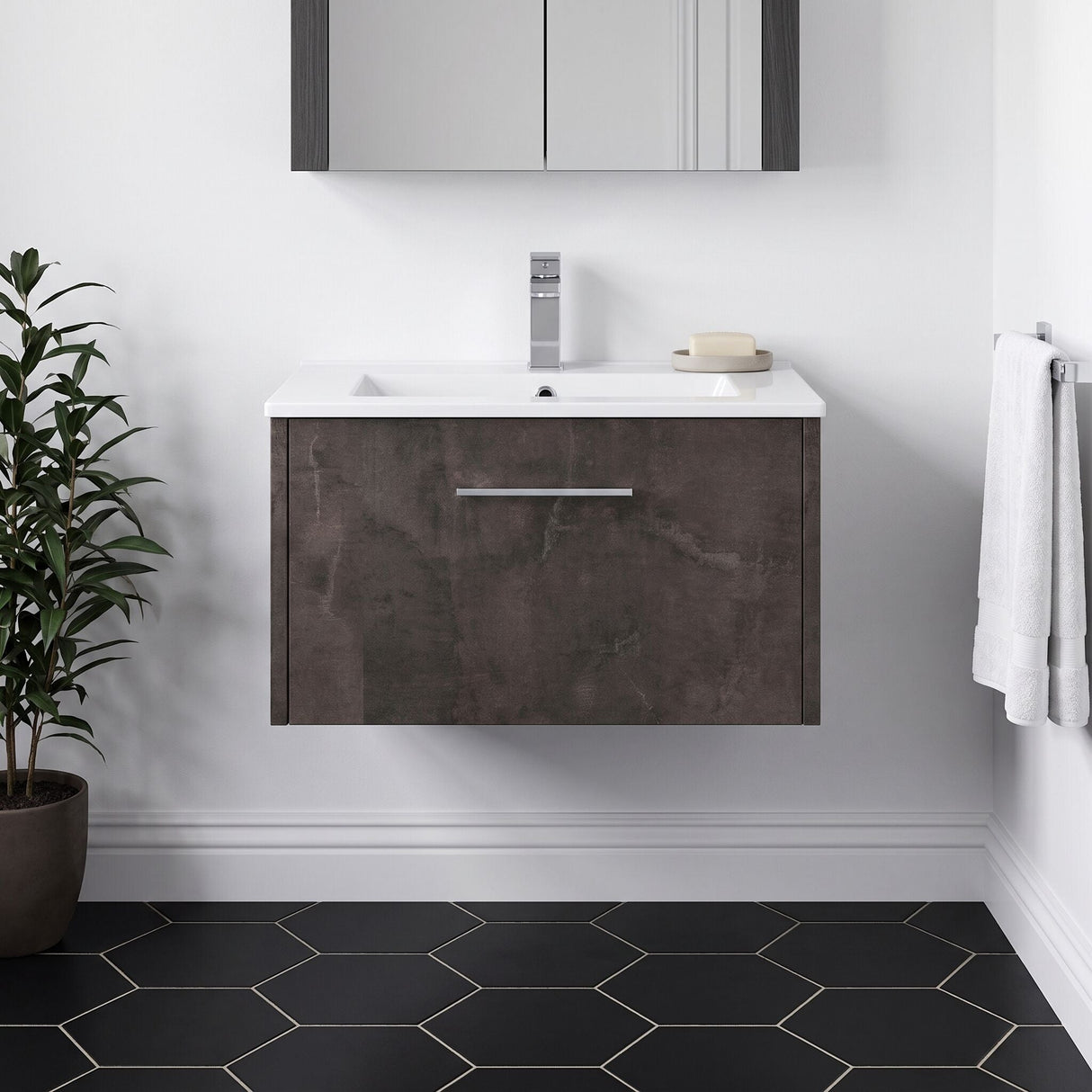 [BFPF2622B] Winshill Wall Hung 1 Drawer Vanity Unit with 1 Tap Hole Minimalist Basin, Choice of Size and Colour - Silo
