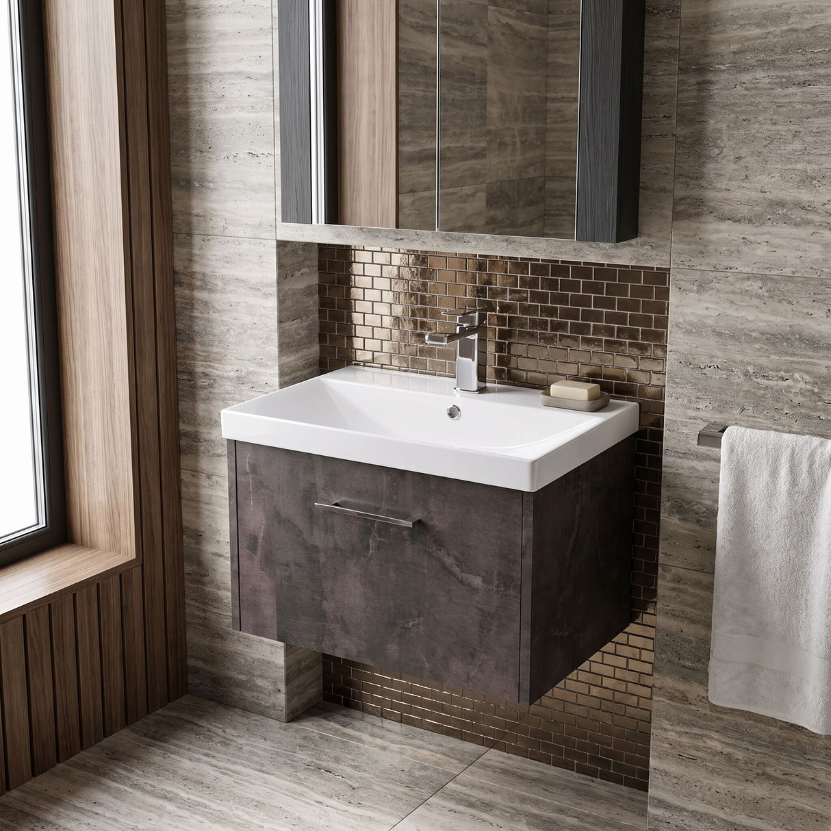 [BFPF2622D] Winshill Contemporary 1 Drawer Wall Hung Vanity Unit with Thin Edge Basin - Choice of Size and Colour