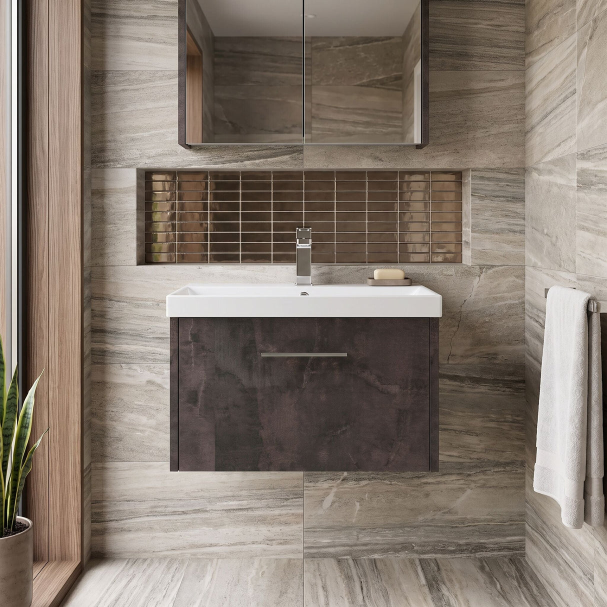 [BFPF2622D] Winshill Contemporary 1 Drawer Wall Hung Vanity Unit with Thin Edge Basin - Choice of Size and Colour - Silo