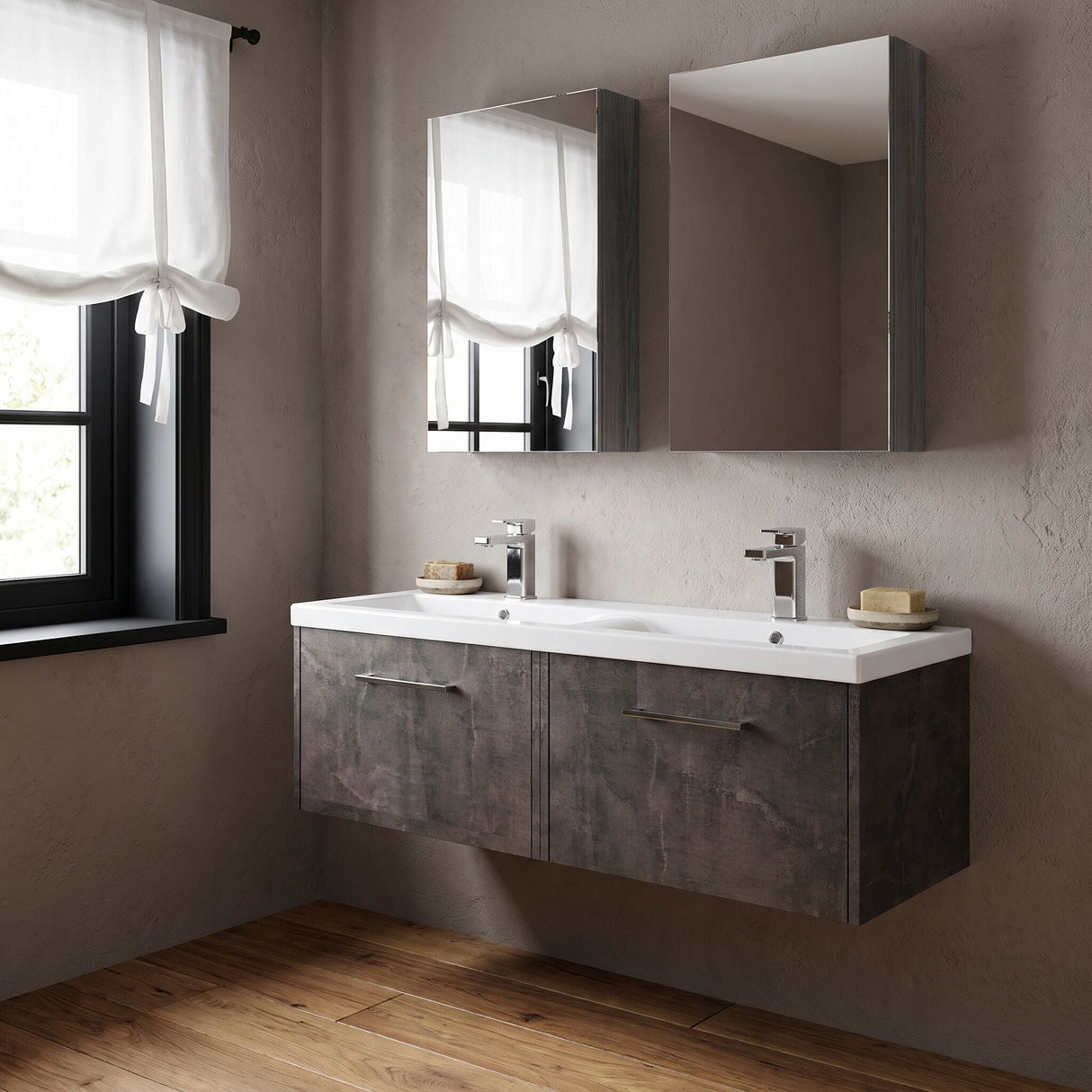 [BFPF2622F] Winshill Contemporary 2 Drawer Wall Hung Vanity Unit with Double Ceramic Basin, 1200mm, Choice of Colour