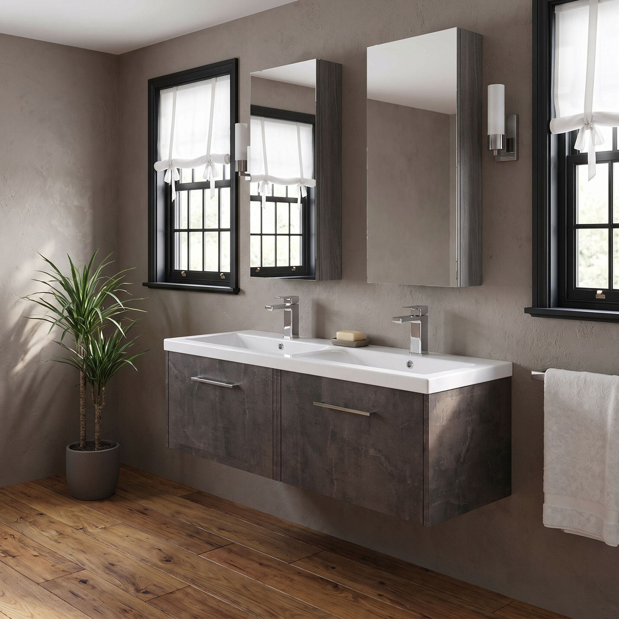 [BFPF2622F] Winshill Contemporary 2 Drawer Wall Hung Vanity Unit with Double Ceramic Basin, 1200mm, Choice of Colour