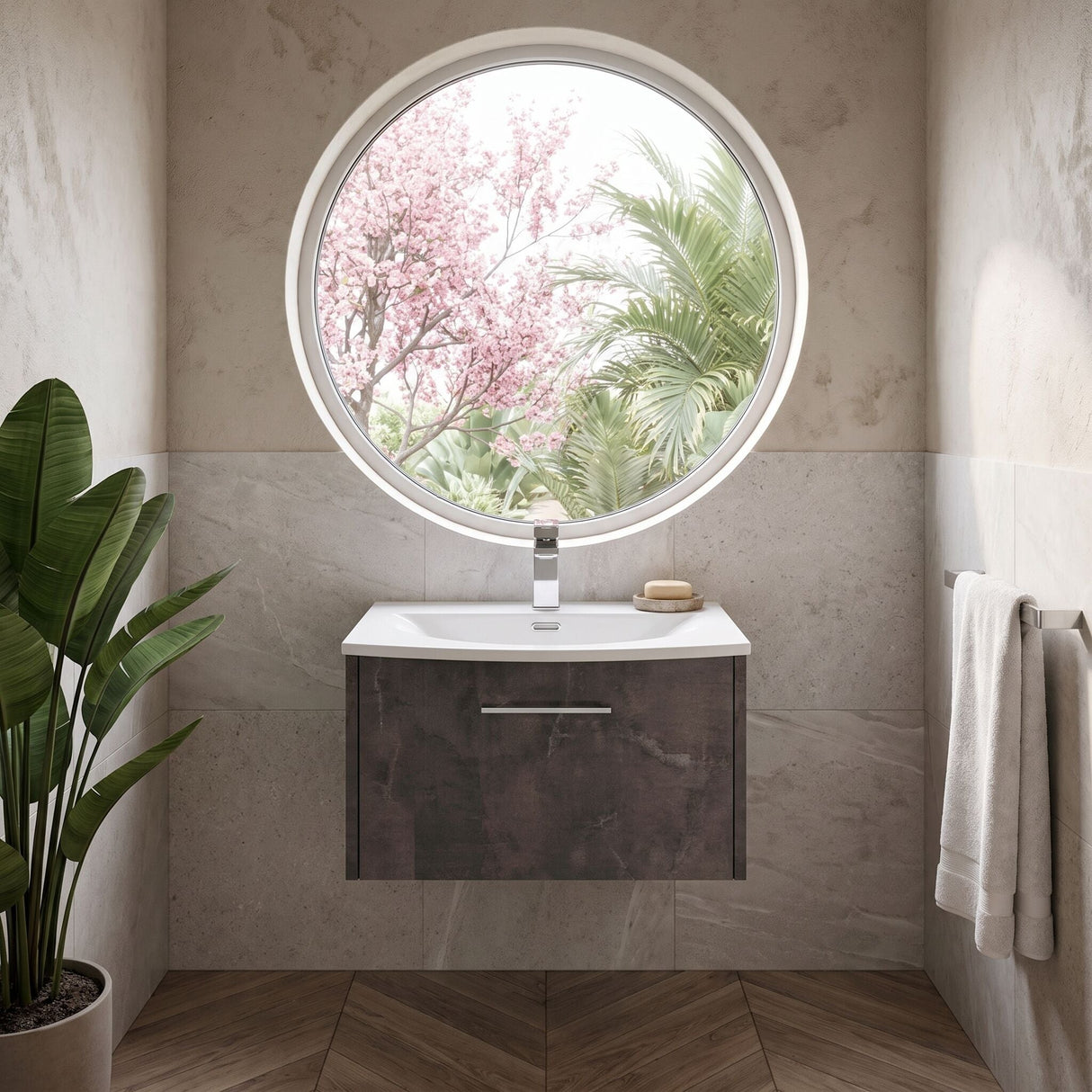 [BFPF2622G] Winshill Contemporary 1 Drawer Wall Hung Vanity Unit with Curved Basin, Choice of Size and Colour
