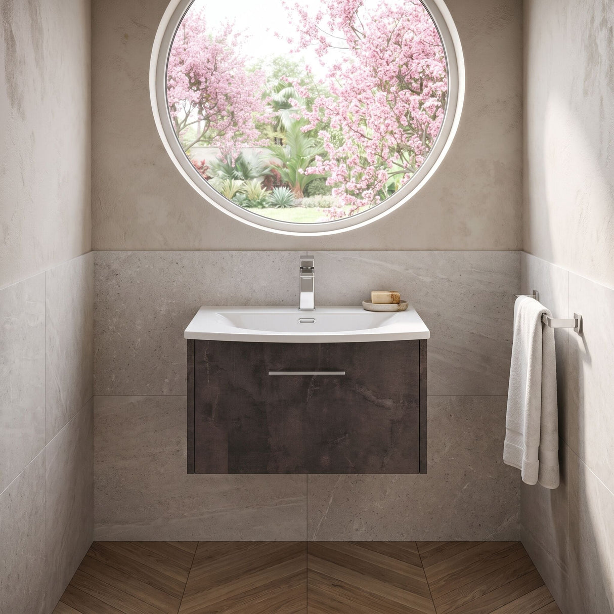 [BFPF2622G] Winshill Contemporary 1 Drawer Wall Hung Vanity Unit with Curved Basin, Choice of Size and Colour - Silo