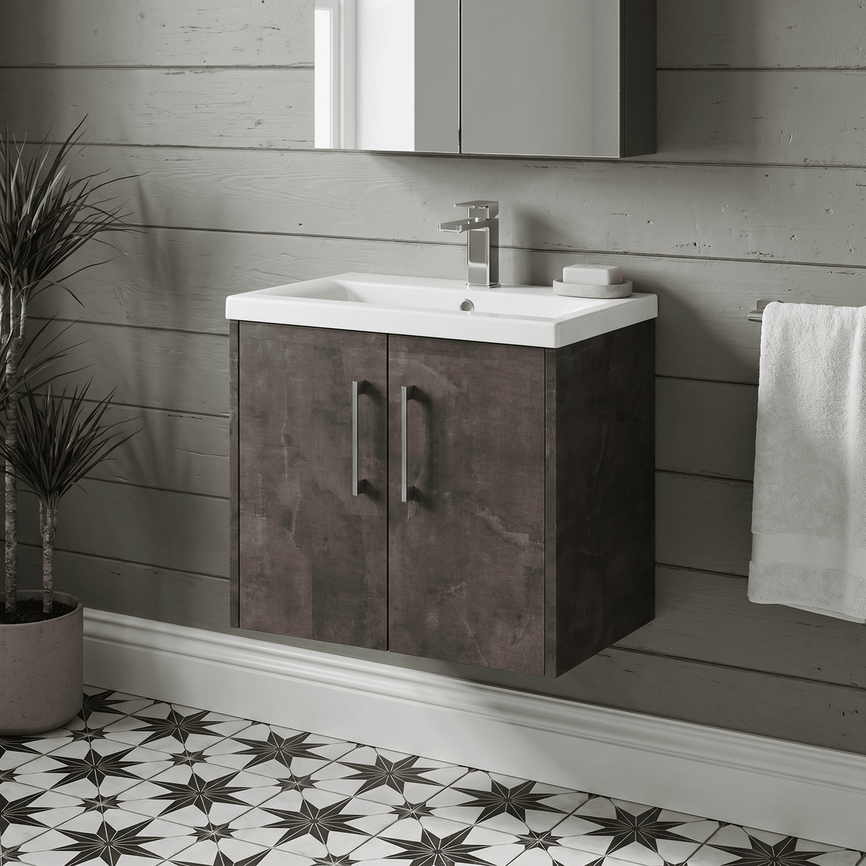 [BFPF2623A] Winshill Contemporary 2 Door Wall Hung Vanity Unit with Mid-Edge Basin - Choice of Size and Colour