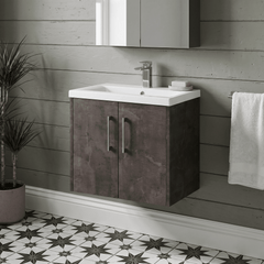 [BFPF2623A] Winshill Contemporary 2 Door Wall Hung Vanity Unit with Mid-Edge Basin - Choice of Size and Colour