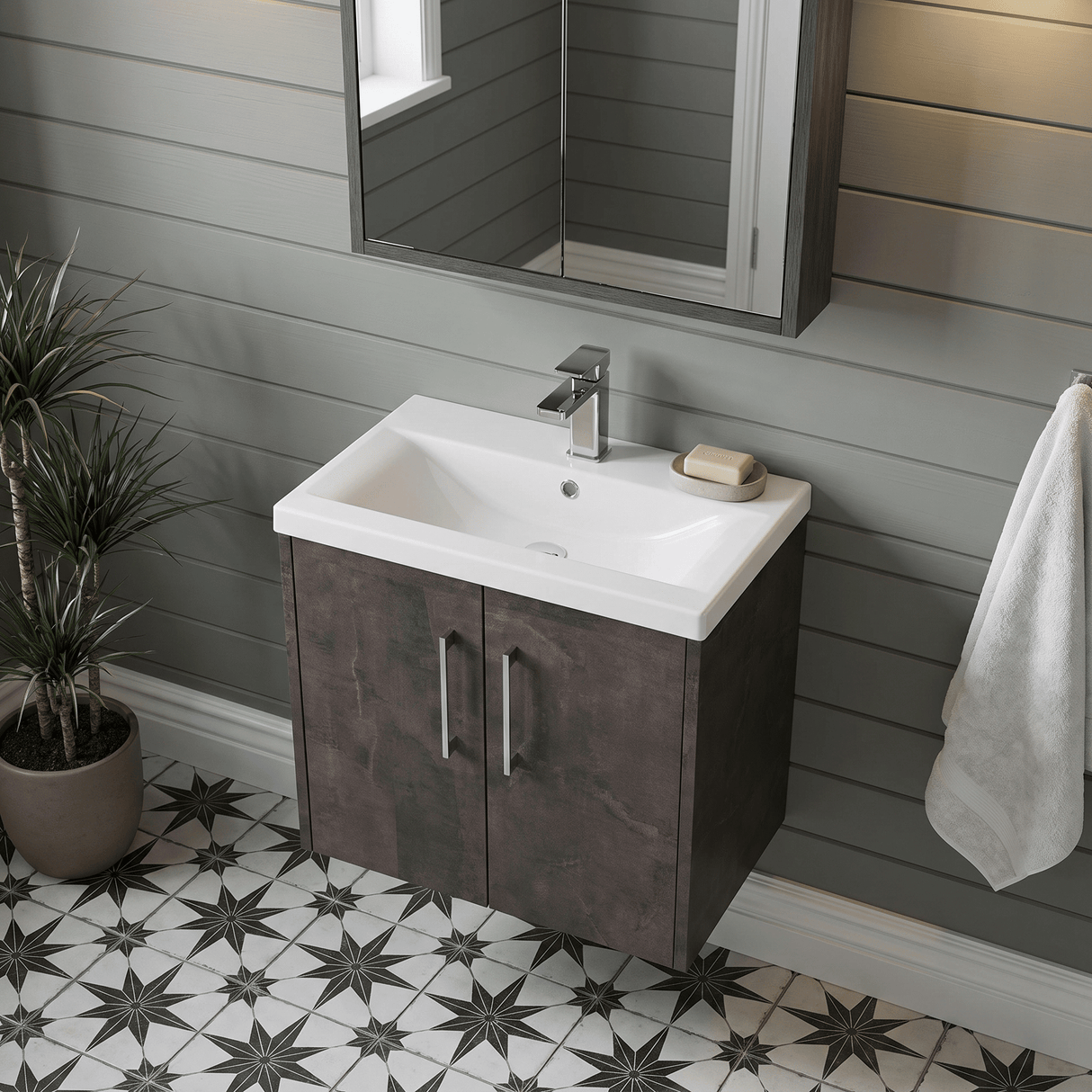 [BFPF2623A] Winshill Contemporary 2 Door Wall Hung Vanity Unit with Mid-Edge Basin - Choice of Size and Colour