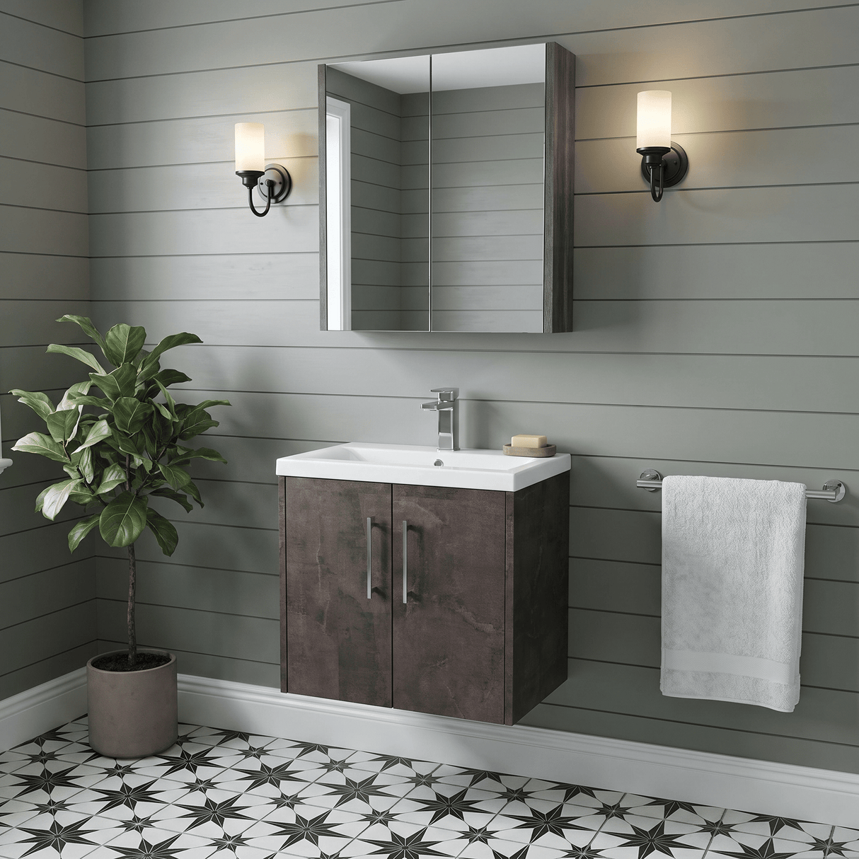 [BFPF2623A] Winshill Contemporary 2 Door Wall Hung Vanity Unit with Mid-Edge Basin - Choice of Size and Colour