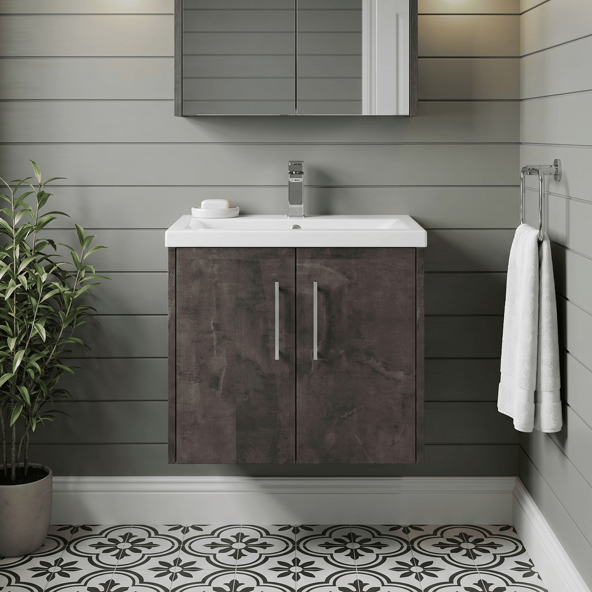 [BFPF2623A] Winshill Contemporary 2 Door Wall Hung Vanity Unit with Mid-Edge Basin - Choice of Size and Colour - Silo
