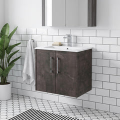 [BFPF2623B] Winshill Contemporary 2 Door Wall Hung Vanity Unit with Minimalist Basin - Choice of Size and Colour