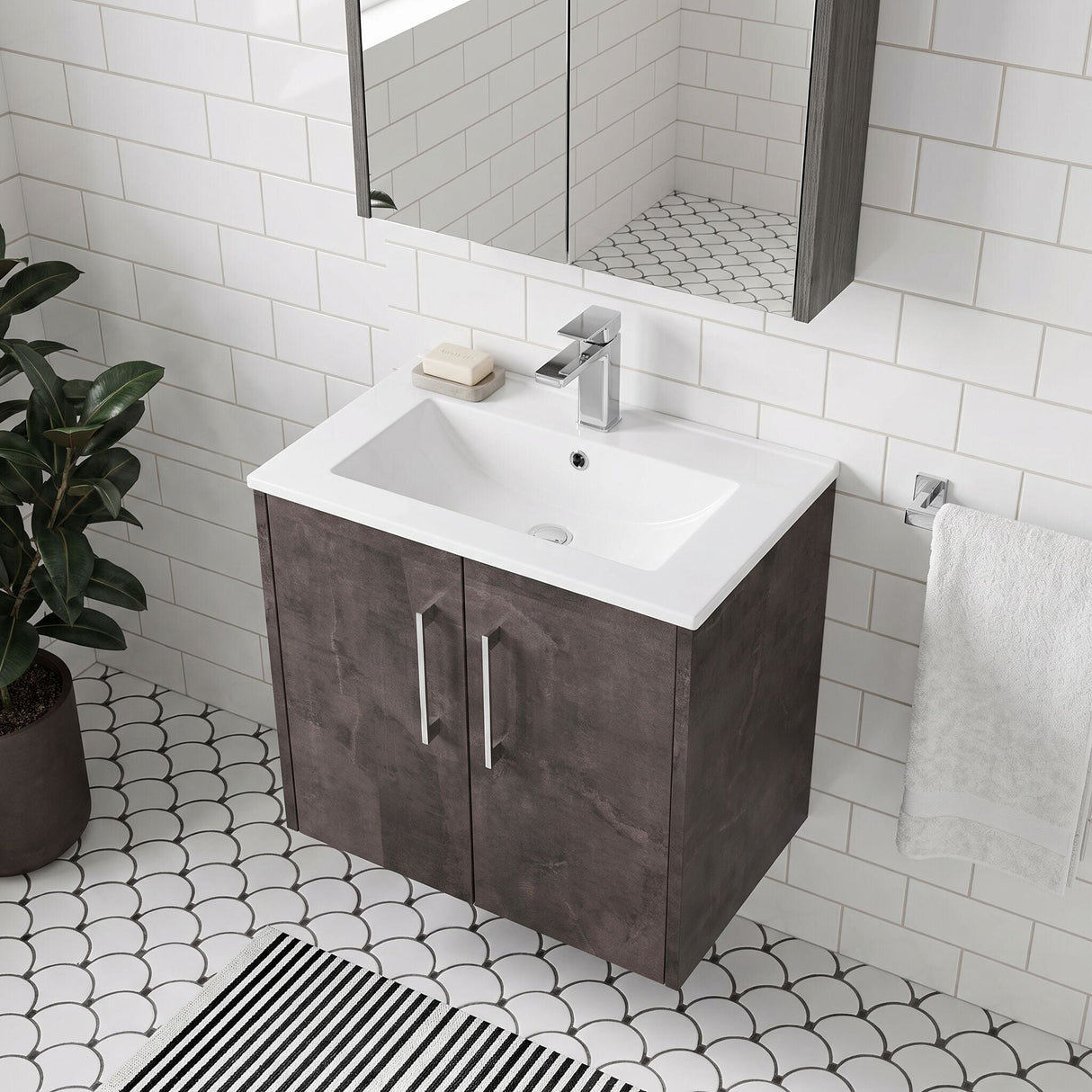 [BFPF2623B] Winshill Contemporary 2 Door Wall Hung Vanity Unit with Minimalist Basin - Choice of Size and Colour